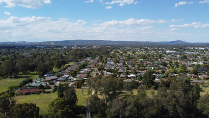 Fototapeta na wymiar The aerial drone point of view photography of residential house aerial view at Wodonga is a city on the Victorian side of the border with New South Wale, Australia.