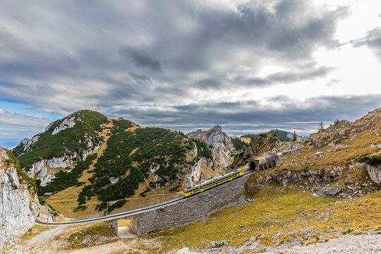 Germany, Bavaria, Cloudy sky overWendelstein Rack Railway