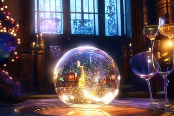 New year spirit inside a crystal ball