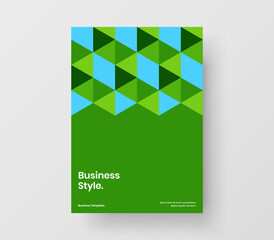 Modern company brochure design vector concept. Bright geometric hexagons front page template.