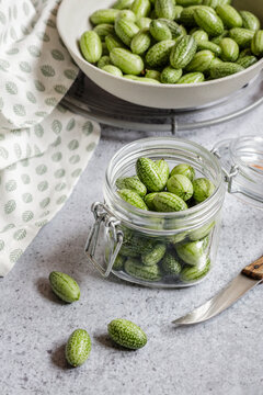 Jar of freshly picked cucamelons (Melothria scabra)