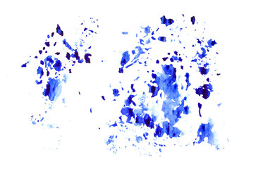 Dark blue and light blue ink blot on white background. Watercolor drawing