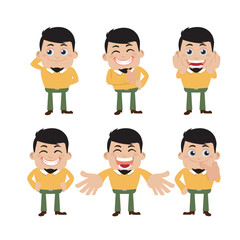 Set of young man characters in different poses