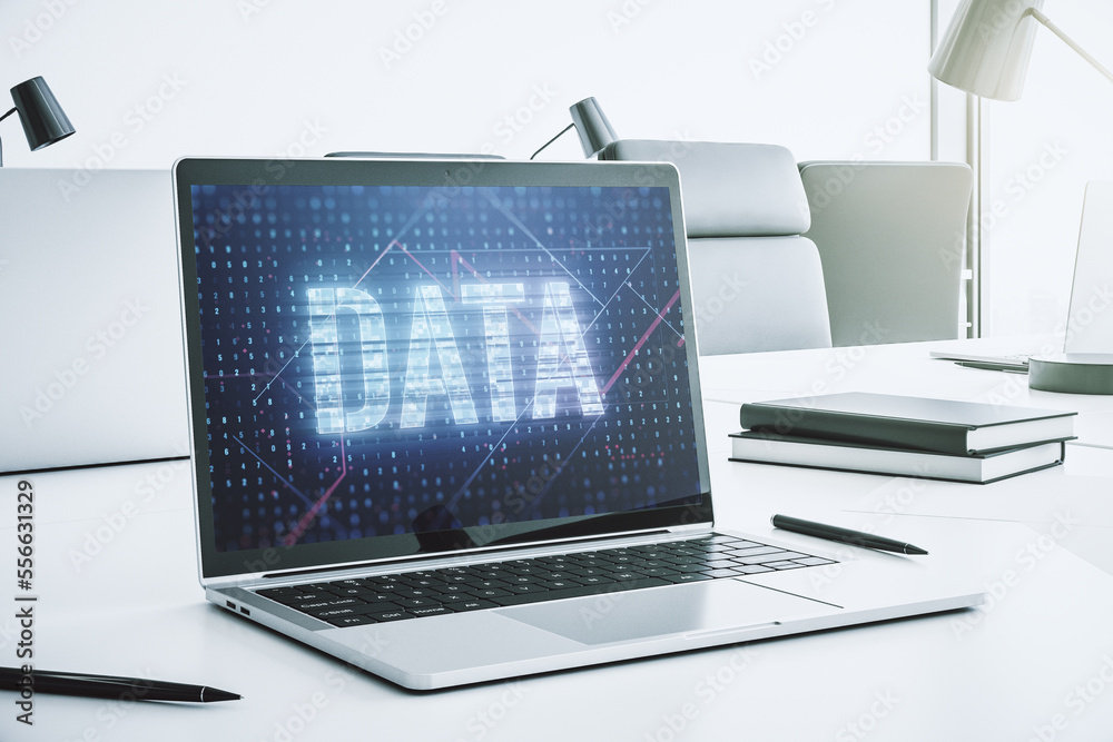 Aufkleber creative data word sign on modern laptop screen. 3d rendering