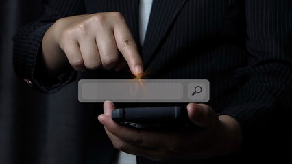 Searching Browsing Internet Data Information with blank search bar.SearchEngine Optimization SEO Networking Concept.