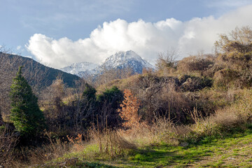 View to the mountain valley from a height