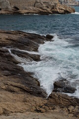 Crashing waves on the shore.