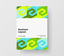 Unique annual report A4 vector design template. Colorful mosaic hexagons placard layout.