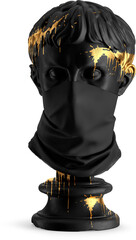 Black Neck Gaiter on Antique Sculpture with Golden Drips Isolated Mockup - 3D Illustration, Front View