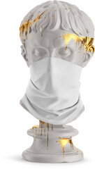 White Neck Gaiter on Antique Sculpture with Golden Drips Isolated Mockup - 3D Illustration, Front View