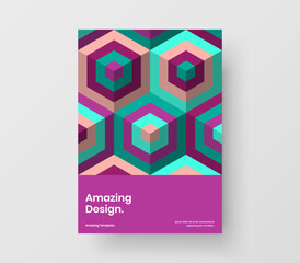 Multicolored company identity A4 design vector template. Fresh mosaic hexagons handbill illustration.