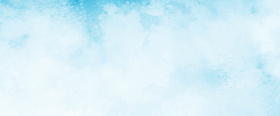 Abstract gradient light sky blue shades watercolor background on white paper texture. Aquarelle painted textured canvas design, abstract blue watercolor splash background, texture of watercolor. 