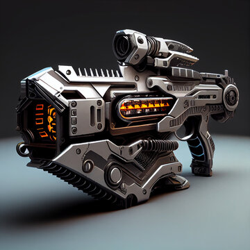 Model of futuristic weapon on dark background, generative ai
