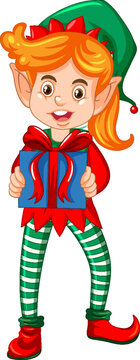 Cute kid wearing elf costume cartoon