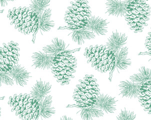 Hand drawn pine cone vector illustration pattern.