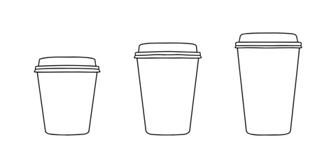 Three sizes of takeaway cups. A cup to carry. One Cup. Realistic Mockup.