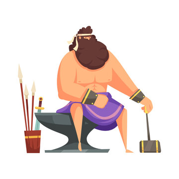 cartoon hercules sitting anvil with hammer clip art preview
