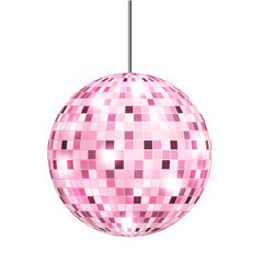  Mirror Pink disco ball on a white transparent background .Vector graphic for congratulations time, card, party music, website, aniversary, love valentine card) 