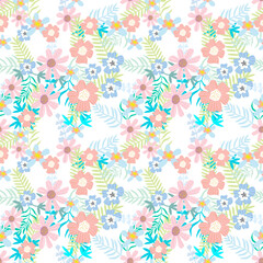Fototapeta na wymiar Bortanical seamless pattern with abstract leaves on white background. Seamless floral print with motifs style. Vintage textile collection