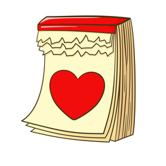 Calendar Valentine's day with heart. Cartoon. Vector illustration