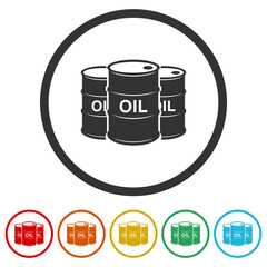 Oil drum container icon. Set icons in color circle buttons