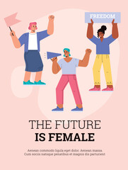 Women rights and equality poster or banner mockup flat vector illustration.