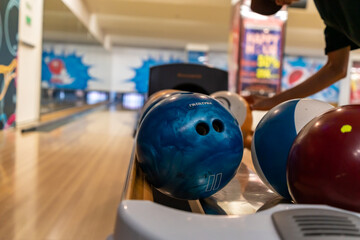 The bowling alley was laid in a wooden lane in the bowling hall.