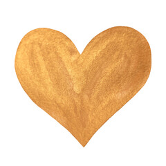 golden heart isolate. hand drawn heart shaped golden watercolor texture