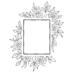 outline hand drawn rose flower frame decoration