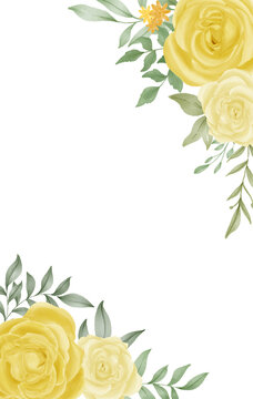 yellow rose flower watercolor frame corner border