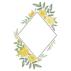 yellow rose flower watercolor frame decoration