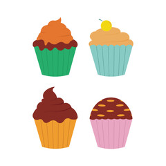 Set cupcakes with cream. Sweet pastries decorated. Vector illustration design.