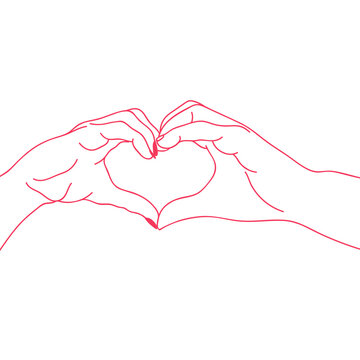 Illustration Of Love, Pair Of Hands Intertwined Forming A Heart Between A Couple In Png Format And Transparent Background, Illustration Commemorating Valentine's Day On February 14.  