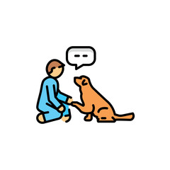 Command give a paw color line icon. Dog training.