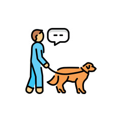 Walk with pet color line icon. Dog training.