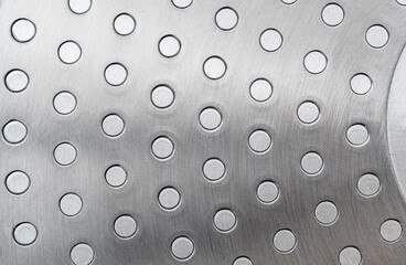 Close-up of silver iron bottom of pan or frying pan. Steel as texture or background