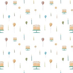 Candle cake happy birthday pattern a watercolor