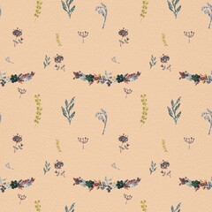 Flower sketch beige seamless pattern a watercolor
