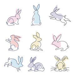 Collection of bunnies silhouettes for easter