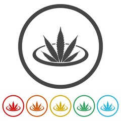 Obraz premium Silhouette of marijuana leaf logo icon. Set icons in color circle buttons
