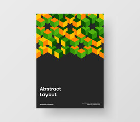 Unique catalog cover A4 design vector illustration. Multicolored mosaic hexagons placard concept.