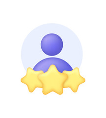 3D Person with stars. Consumer or customer feedback score, satisfaction level and criticism concept.