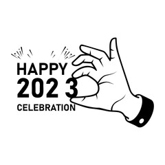 Human Hand Holding 2023 Digits concept, Twenty Twenty three vector icon design, Happy New Year 2023 Symbol, HNY Wishes Sign, New Years Eve celebration Element stock illustration