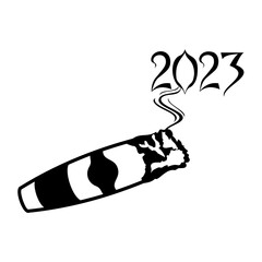 Cigar Smoking 2023 Formation concept, Twenty Twenty three vector icon design, Happy New Year 2023 Symbol, HNY Wishes Sign, New Years Eve celebration Element stock illustration