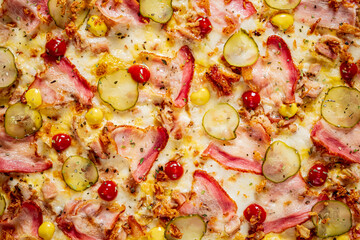 pizza with ham and pickles