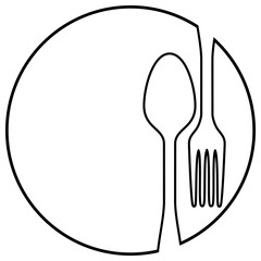 Logo restaurante. Icono aislado lineal cubiertos en círculo - obrazy, fototapety, plakaty