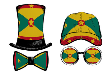 Obraz premium Head accessories. Patriotic clip art set in colors of national flag on white background. Grenada