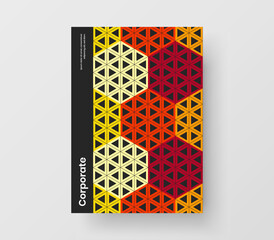 Bright annual report vector design illustration. Fresh geometric pattern pamphlet template.