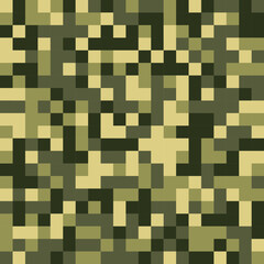 Digital camouflage in green tones. Seamless vector pattern. Pixel grid for military themes and creative ideas