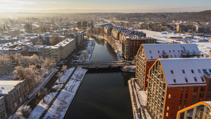 Dolne Miasto and the Motława River in Gdańsk in a winter setting.